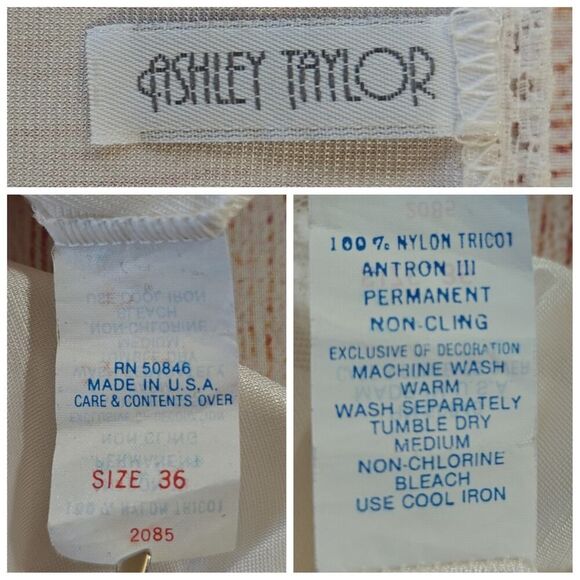 Vintage Ashley Taylor lace trimmed off white satin slip sz 36 - Picture 8 of 8